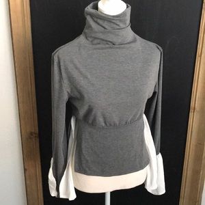 Grey & White Mock Turtleneck Blouse